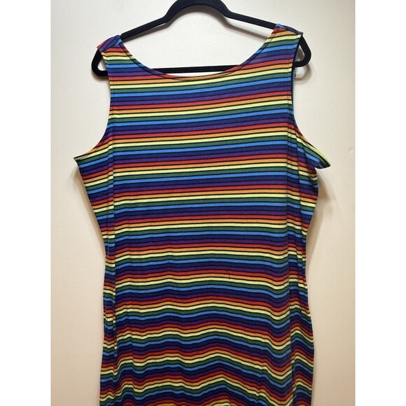 Lane Bryant Dresses & Skirts - Lane Bryant Striped Rainbow Midi Dress size 22/24 Fitted Open Back Bodycon